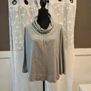 J.Jill Cropped 3/4 Length Cowl-neck Gray Sweater, Size M, Relaxed Fit